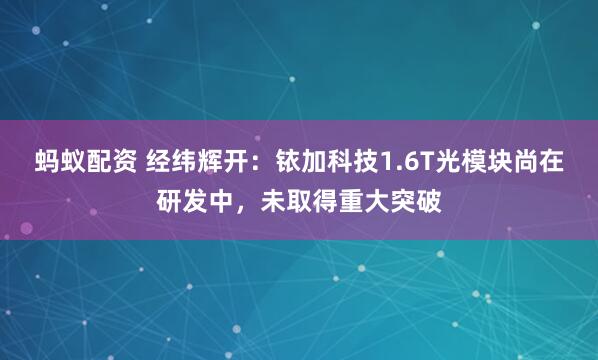 蚂蚁配资 经纬辉开：铱加科技1.6T光模块尚在研发中，未取得重大突破